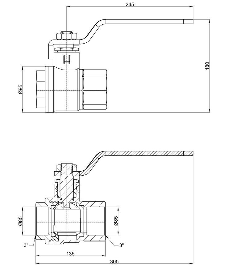 Кран кульовий прямий Thermo Alliance Base 3" ВР PN30, для води, важіль, латунь SD600W76 - SD600W76