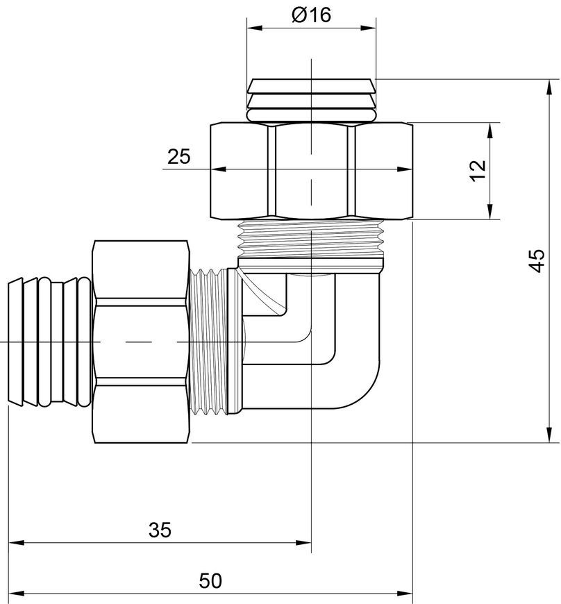 Уголок обжимной SD Plus 16х16 разборный латунь SD155W1616