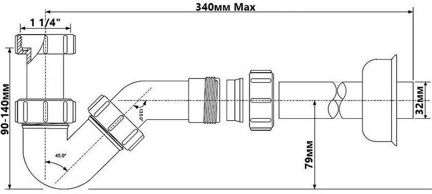 Сифон для биде McALPINE трубный с розетой без слива 1 1/4&Prime;х32 мм HC23