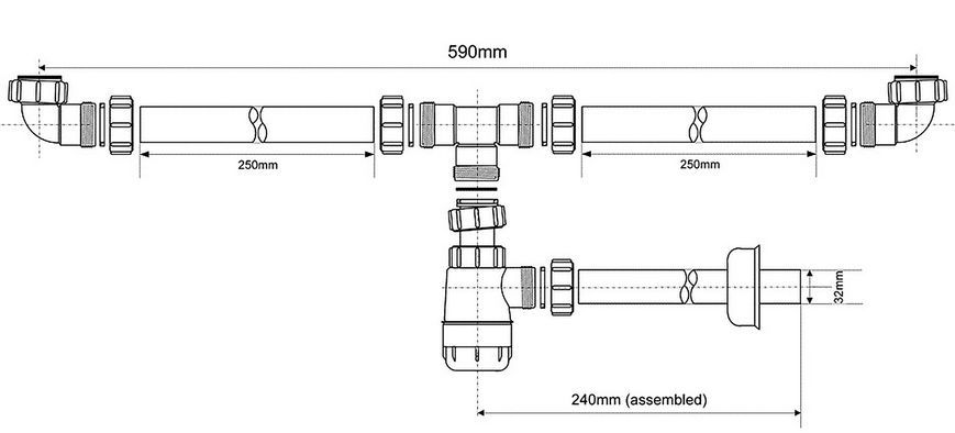 Сифон для умивальника McALPINE 1 1/4&Prime; x 32 мм подвійний HC2+PIPE - HC2+PIPE