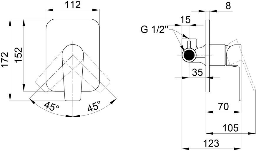 Смеситель для душа QTAP Stěnava 6045102C встроенный - QTST6045102C