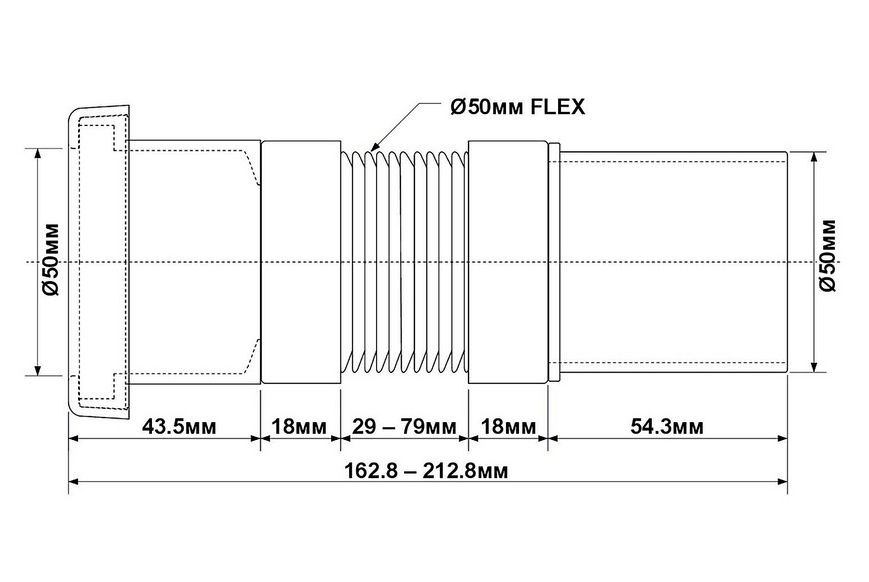 Труба розтяжна (гофра) McALPINE 50x50 мм 162,8-212,8 мм MFLEX-50PF