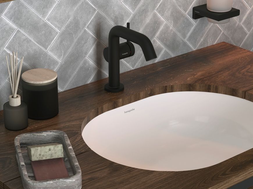 Смеситель для раковины HANSGROHE Tecturis S 110 Fine CoolStart EcoSmart+ Matt Black 73320670 черный с донным клапаном - 73320670