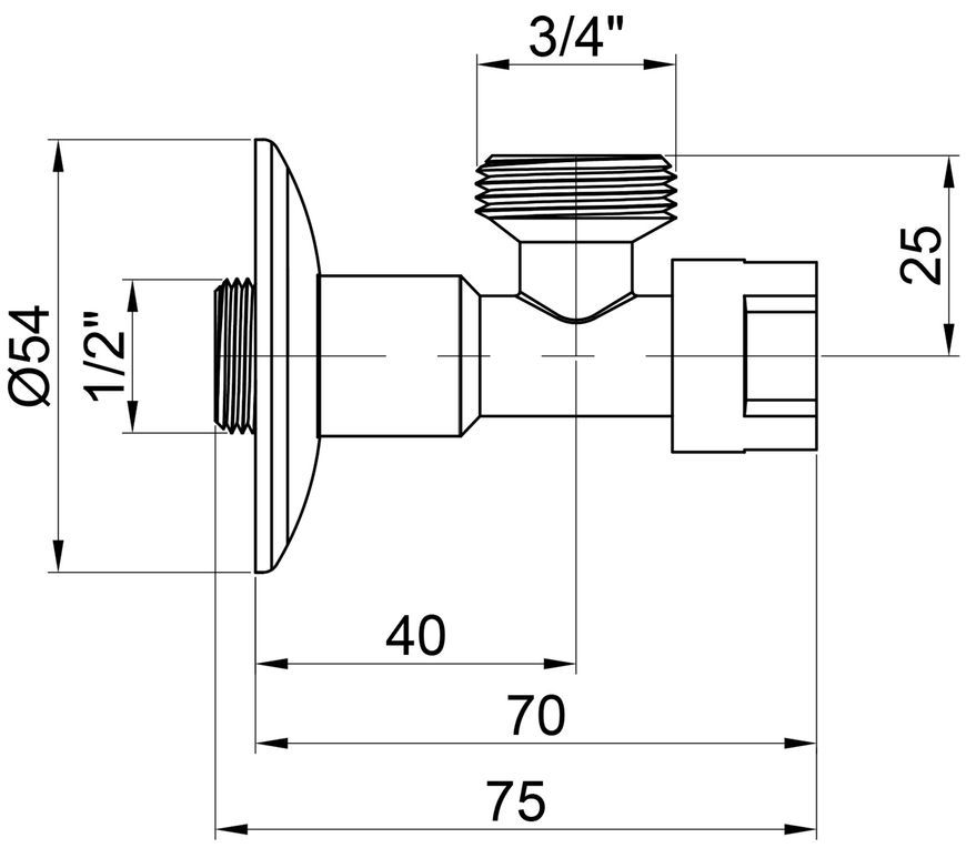 Кран приладовий буксовий ICMA 1/2"х3/4" кутовий №519 90519AE07