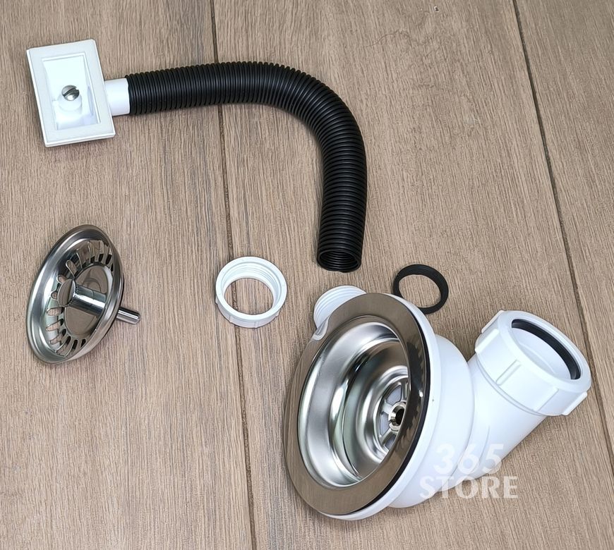Слив для кухонной мойки McALPINE 1 1/2&rdquo;x113 мм 90&deg; с прямоугольным переливом, хром, нержавеющая сталь HC162R-FS
