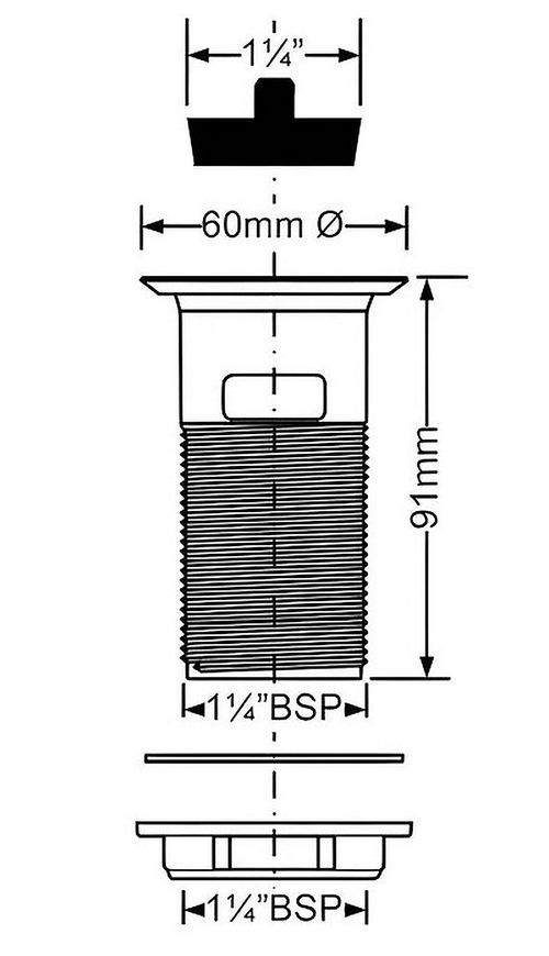 Слив McALPINE в умывальник 1 1/4&Prime; x 60 мм с переливом и пробкой BSW1 - BSW1