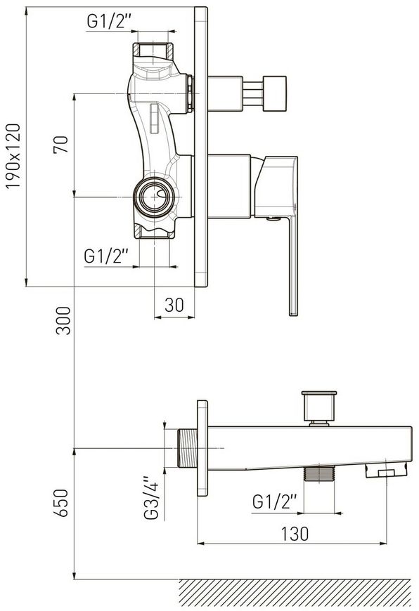 Змішувач для ванни прихованого монтажу VOLLE SOTA з виливом cromo 35 мм 1538.100301 хром - 1538.100301