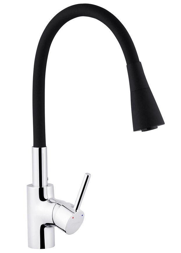 Смеситель для кухни с гибким изливом Kroner KRP Kuche-C031BLK латунь хром/черный CV024338 - Kuche-C031BLK