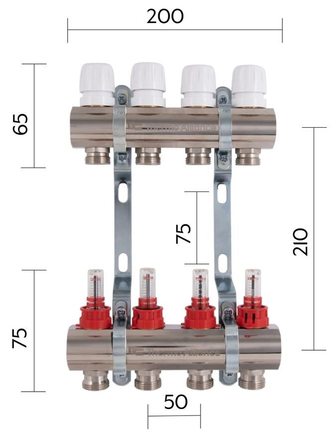 Колектор з витратомірами Thermo Alliance Standart 1" 4 виходи 3/4" + євроконуси 3/4''х16&times;2 SD235W448885 - SD235W448885