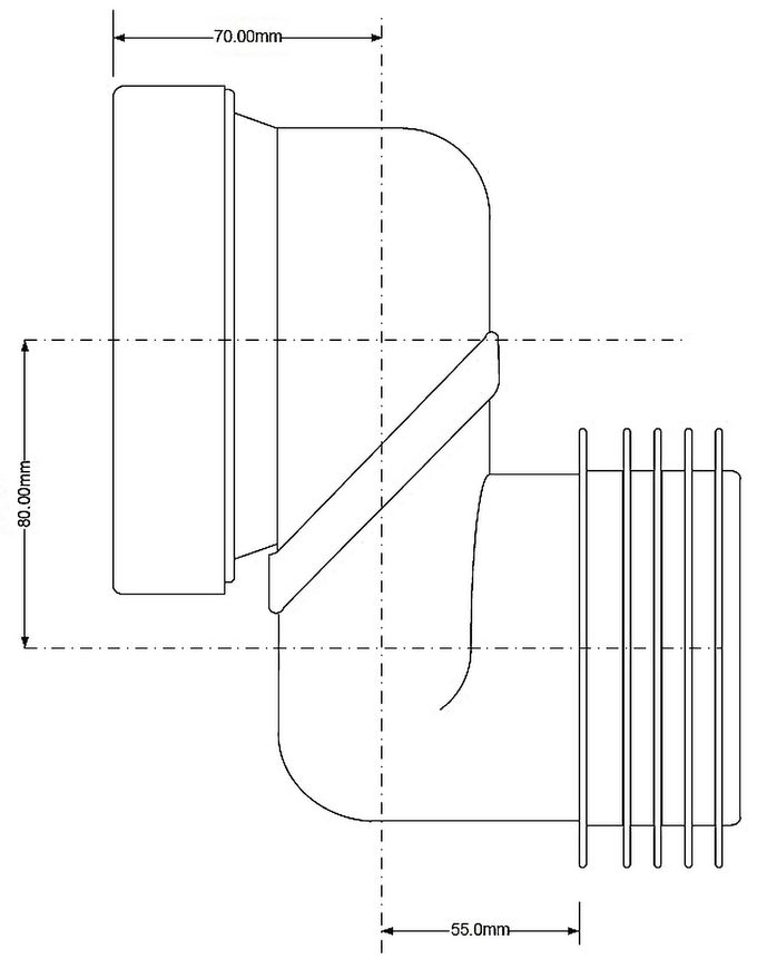 Каналізаційне підключення McALPINE 125 мм 90-110/110 мм зміщення 80 мм WCLO-8