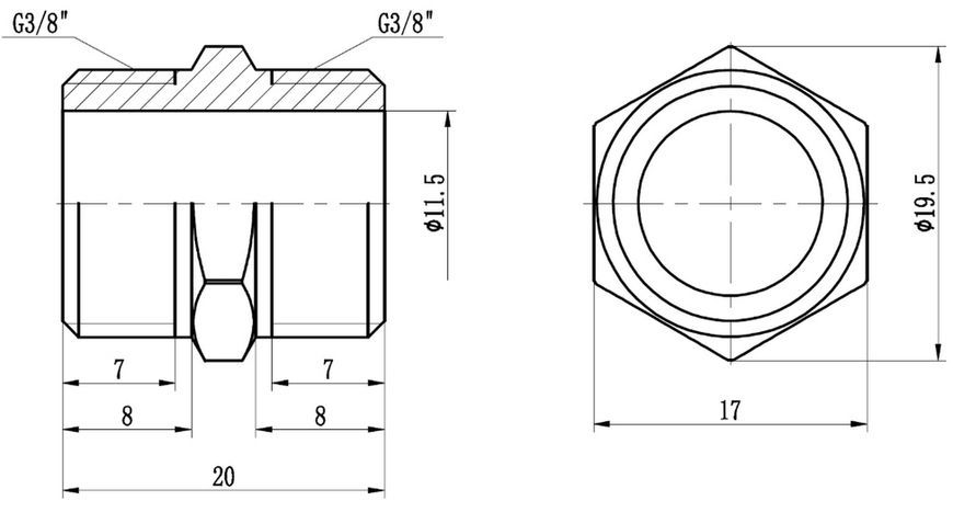Ніпель латунний SD Forte 3/8"х3/8" рівнопрохідний нікельований SF3589