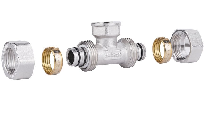 Тройник обжимной SD Plus 20х1/2"х20 ВР разборный латунь SD159W201520