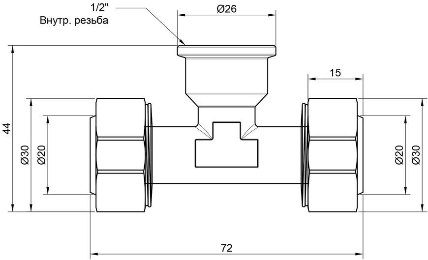 Тройник обжимной SD Plus 20х1/2"х20 ВР разборный латунь SD159W201520