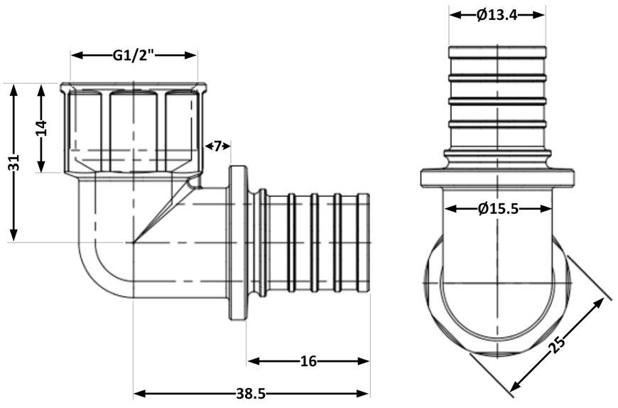 Кут для аксіального фітингу Icma d16х2,2 з внутрішньою різьбою 1/2" латунь №1037 851037ADBO05