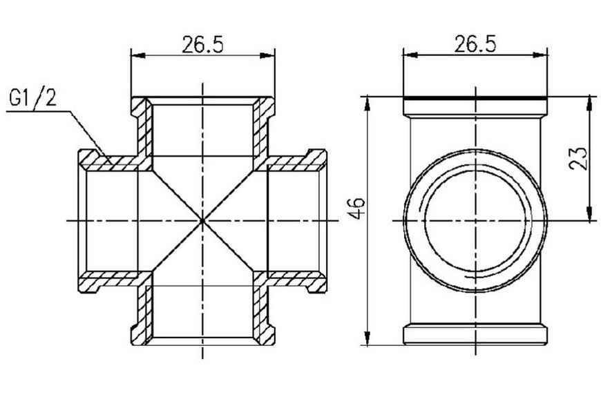 Хрестовина латунна SD Forte 1/2"ВРх1/2"ВРх1/2"ВРх1/2"ВР нікельована SF35415