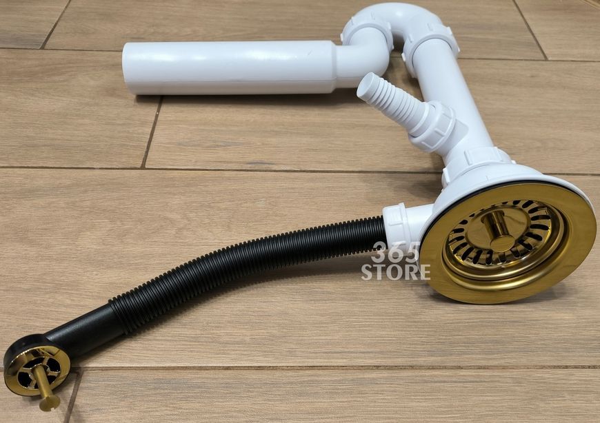 Сифон для кухонной мойки McALPINE 1 1/2х50 слив 113 мм перелив с подключением к стиральной машине HC7+FSW50P-PVD золото
