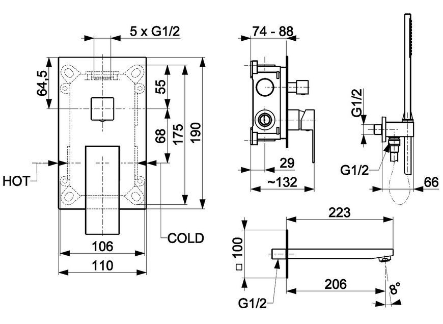 Смеситель для ванны скрытого монтажа KFA ARMATURA LOGON CHROM 5139-401-00 хром - 5139-401-00
