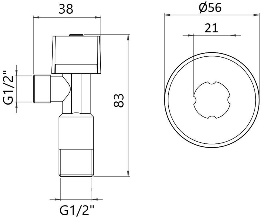 Кран приладовий кутовий Thermo Alliance Standart 1/2" ЗР латунь, вентильна букса SF3441515