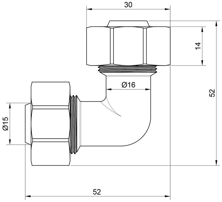 Уголок обжимной Thermo Alliance Standart 20х20 разборный латунь SD155W2020