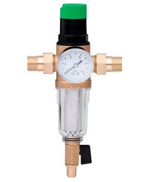 Фильтр самоочищающийся с редуктором давления Karro 1/2" НН прозрачная колба, латунь KR8800/1 CV017096 - KR8800/1