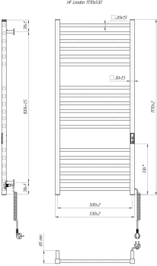 Полотенцесушитель электрический Hygge Family HF London 1170х530 черный 6.1.0104.06.BM - 6.1.0104.06.BM