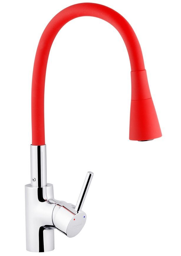 Смеситель для кухни с гибким изливом Kroner KRP Kuche-C031RED латунь хром/красный CV024337 - Kuche-C031RED
