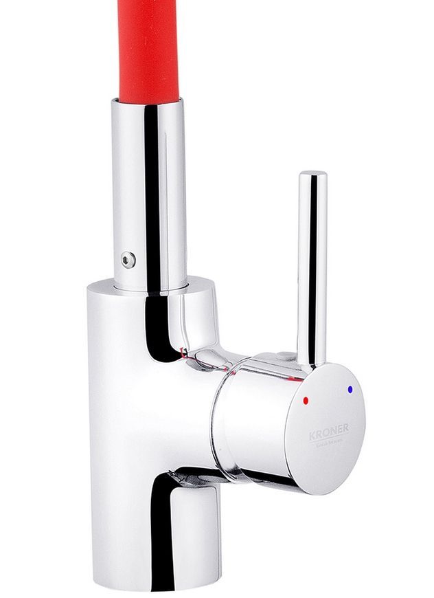 Смеситель для кухни с гибким изливом Kroner KRP Kuche-C031RED латунь хром/красный CV024337 - Kuche-C031RED