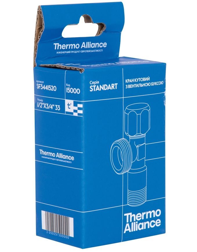 Кран приборный угловой Thermo Alliance Standart 1/2"х3/4" НР латунь, вентильная букса SF3441520