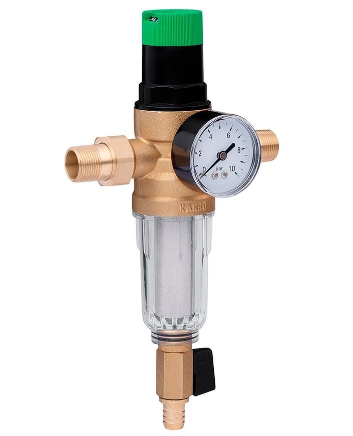 Фільтр самоочисний з редуктором тиску Karro 1/2" ЗЗ прозора колба, латунь KR8800/1 CV017096 - KR8800/1