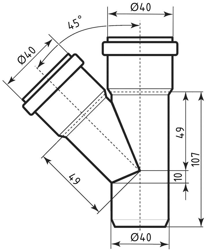 Тройник канализационный Ostendorf-OSMA HT-System PLUS d40/40/40&times;45&deg; SD00057149