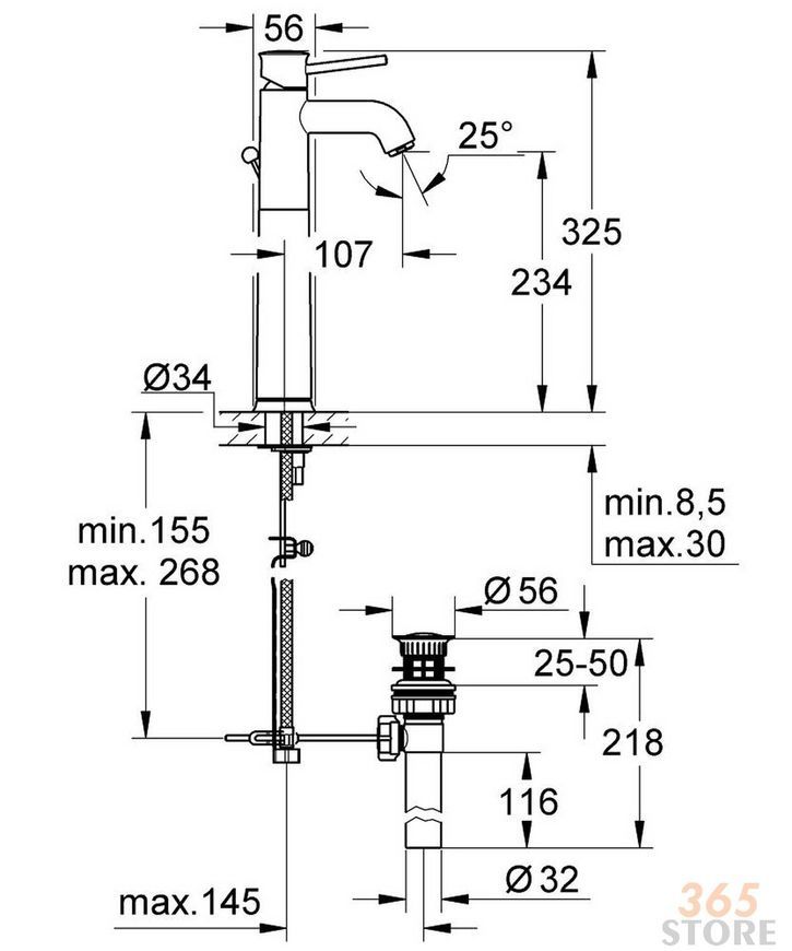 Смеситель для умывальника GROHE BauClassic 32868000 - 32868000