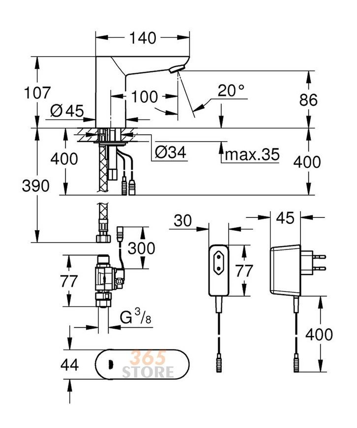 Змішувач для умивальника GROHE Euroeco Cosmopolitan E 36269000 безконтактний (без функції змішування води) - 36269000