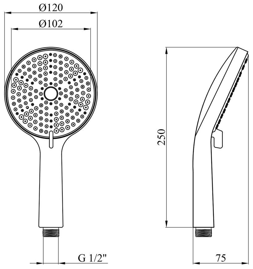 Лійка для ручного душу Kroner Element 2801512901Z-0101 120 мм, 3 режими, кругла, хром CV036146 - Element 2801512901Z-0101