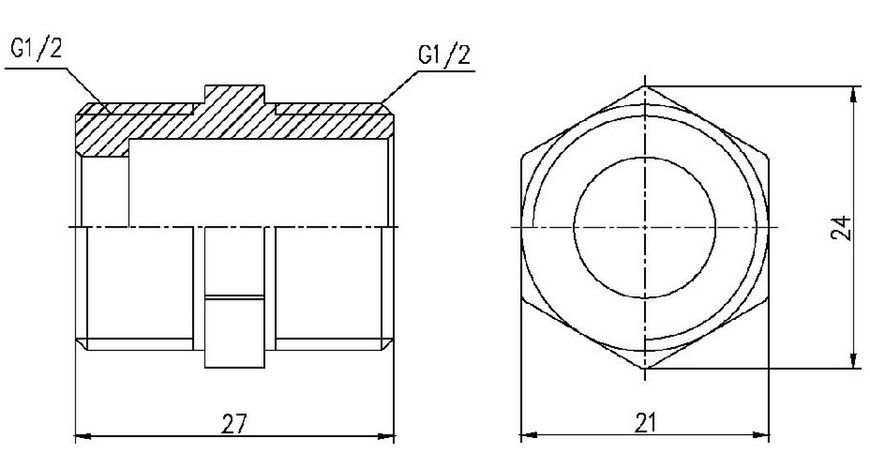 Ниппель латунный SD Forte 1/2"х1/2" равнопроходный хромированный SF358H15