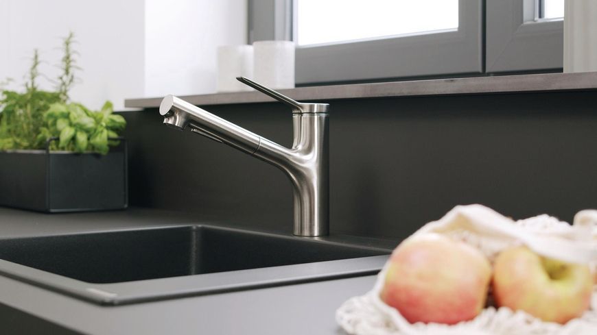 Змішувач кухонний HANSGROHE Zesis M33 150 з витяжним виливом 2jet 74800800 нержавіюча сталь - 74800800