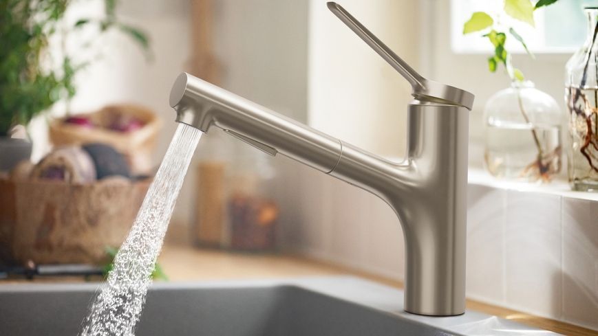 Змішувач кухонний HANSGROHE Zesis M33 150 з витяжним виливом 2jet 74800800 нержавіюча сталь - 74800800