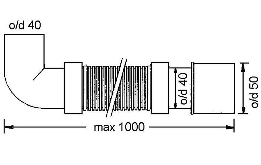 Труба гофрована кутова McALPINE 40х40/50 мм до 1000 мм HC745