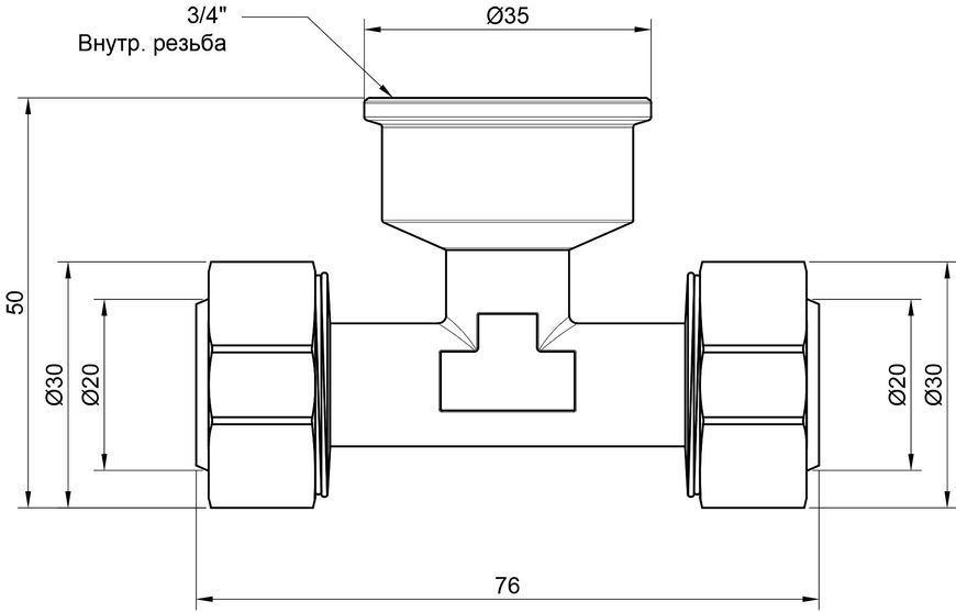 Трійник обтискний SD Plus 20х3/4"х20 ВР розбірний латунь SD159W202020