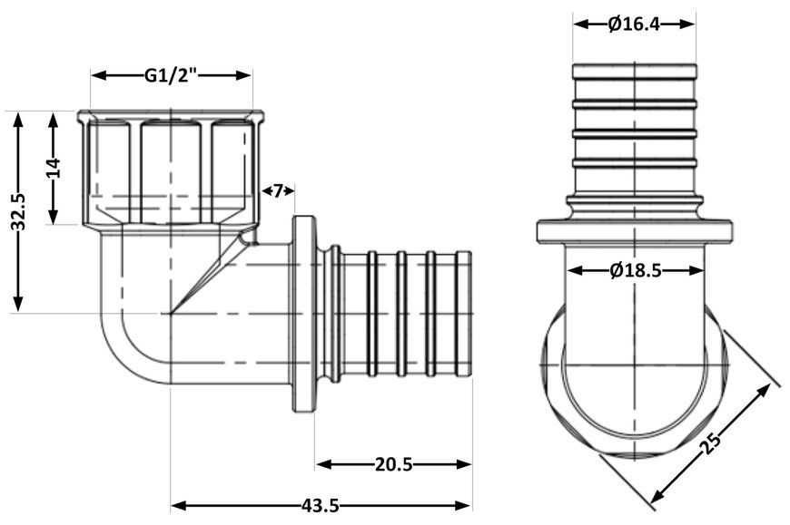 Кут для аксіального фітингу Icma d20х2,8 з внутрішньою різьбою 1/2" латунь №1037 851037ADGW05