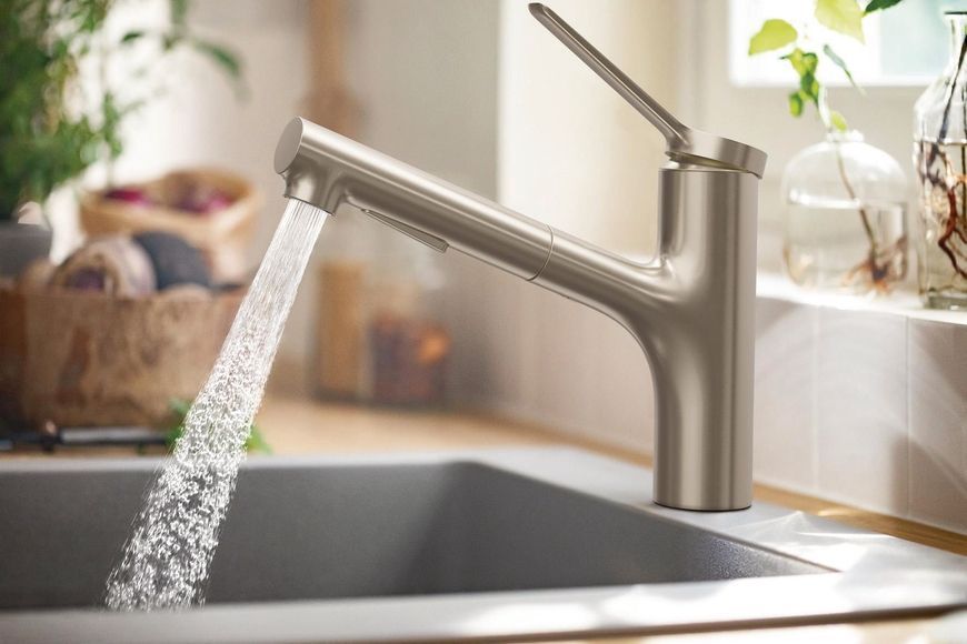 Змішувач кухонний HANSGROHE Zesis M33 150 з витяжним виливом 2jet 74800800 нержавіюча сталь - 74800800