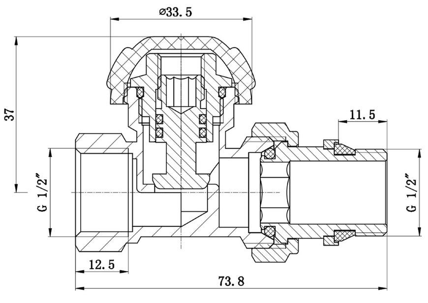 Кран радиаторный Thermo Alliance Standart 1/2" ВН Powerful с антипротечкой прямой SF231W15