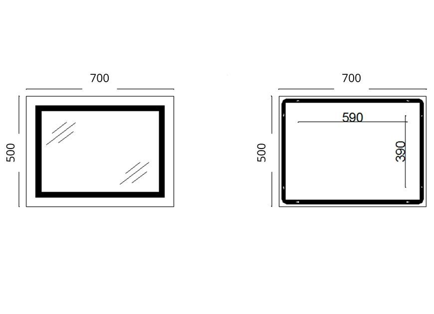 Зеркало Lidz Kubis KU1 700х500 мм с LED-подсветкой Touch, с антизапотеванием, с диммером, рег. яркости LD78LF90448485