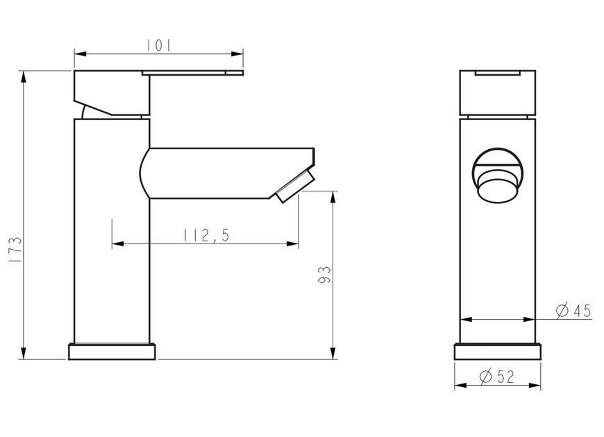 Смеситель для умывальника Brinex Pure 001F низкий Graphite BRIPUR001FGRP - BRIPUR001FGRP