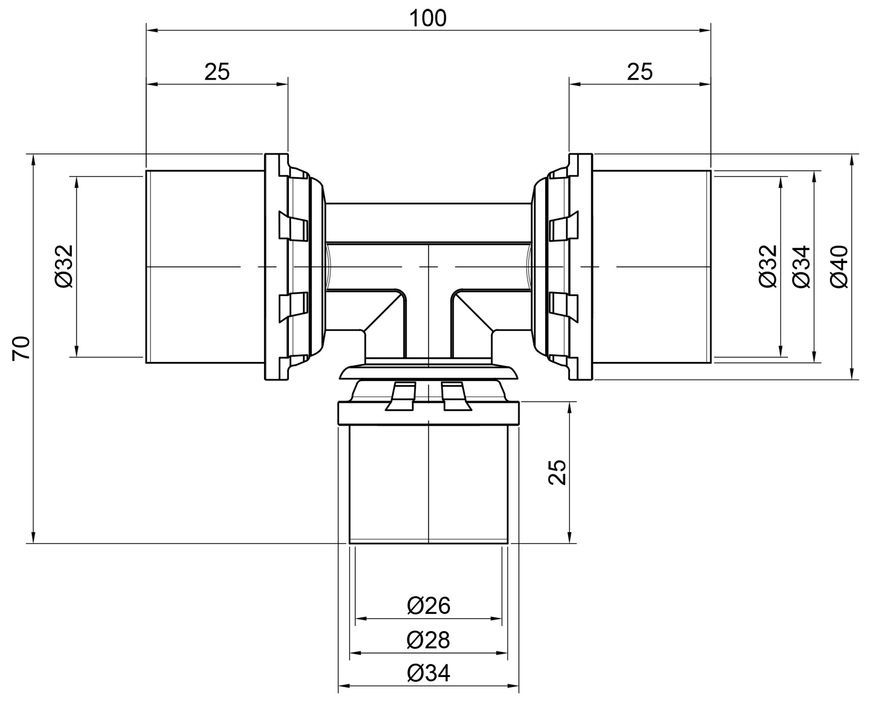 Тройник пресс-фитинг Icma 32х26х32 №406  81406GQGPGQ06 - 81406GQGPGQ06