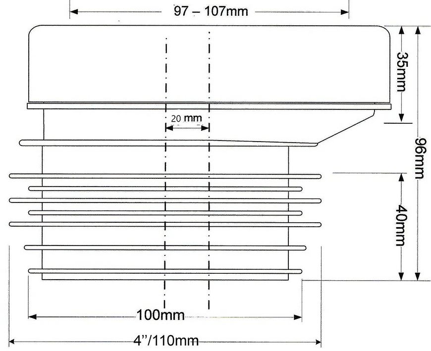 Канализационное подключение McALPINE 96 мм 97-107/110 мм смещение 20 мм WC-CON4