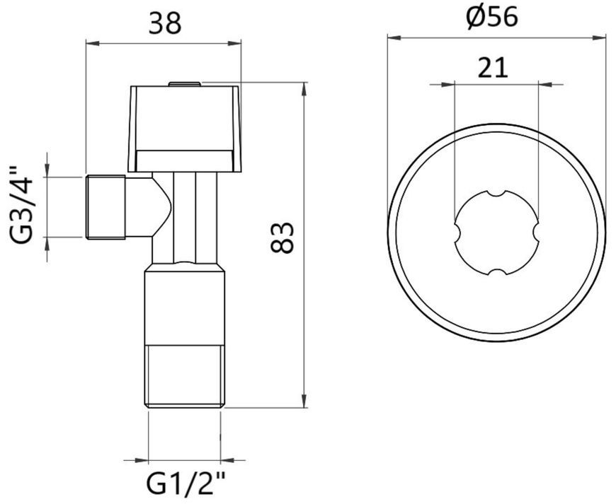 Кран приборный угловой Thermo Alliance Standart 1/2"х3/4" НР латунь, вентильная букса SF3441520