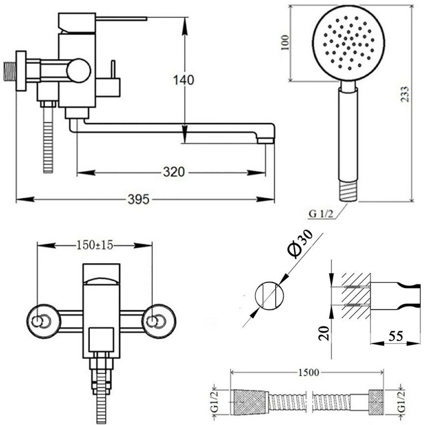 Смеситель для ванны Lidz Aria 005 Nickel длинный излив LDARI005NKS34939 - LDARI005NKS34939