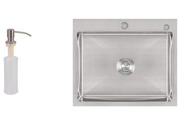 Кухонна мийка LIDZ Handmade H6050 Brushed Steel 3,0/1,0 диспенсер LDH6050BRU35371 - LDH6050BRU35371