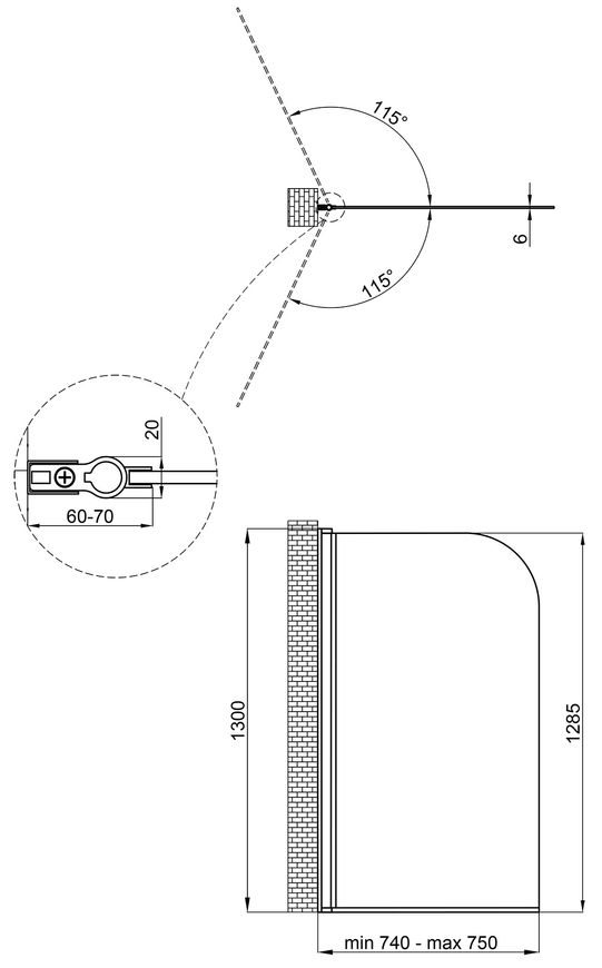 Шторка стеклянная для ванны Qtap Standard STDBLM407513APL стекло 6 мм Pear, 75x130, распашная, левая - STDBLM407513APL