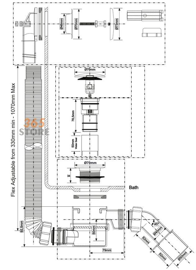 Сифон McALPINE "клік-клак" для ванни, HC2600CLMB чорний матовий - HC2600CLMB